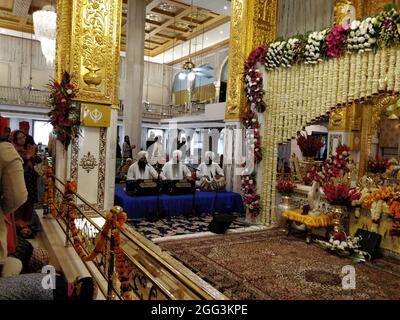 DELHI, INDIA 17.02.2018 - Gurudwara Bangla Sahib, interior Golden Temple Stock Photo