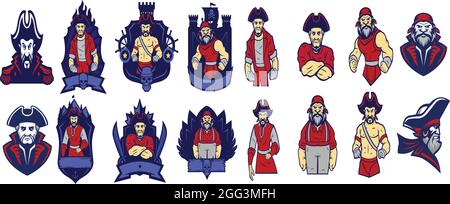 pirates mascot logo set vector collection Stock Vector