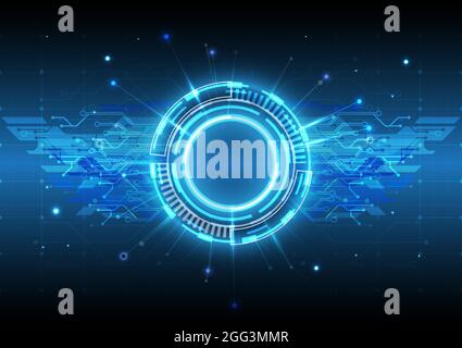 Futuristic Sci-Fi glowing HUD element. Abstract hi-tech particle background. Circuit lines of head-up display interface. Virtual reality technology in Stock Vector