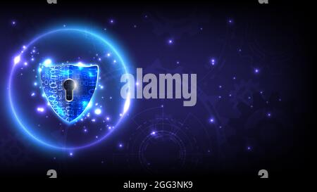 Futuristic glowing sphere of hologram padlock with keyhole-shield in personal data security. Cyber safety data or information privacy. Abstract techno Stock Vector