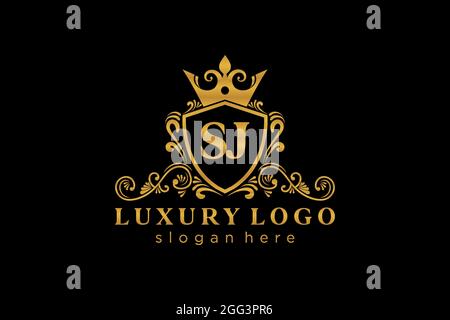 SJ Letter Royal Luxury Logo template in vector art for Restaurant, Royalty, Boutique, Cafe, Hotel, Heraldic, Jewelry, Fashion and other vector illustr Stock Vector