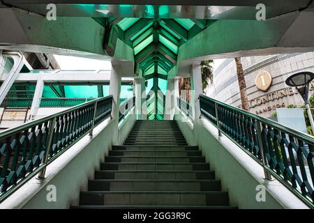 Empty BTS sky train station stairway with green top in Bangkok Stock Photo