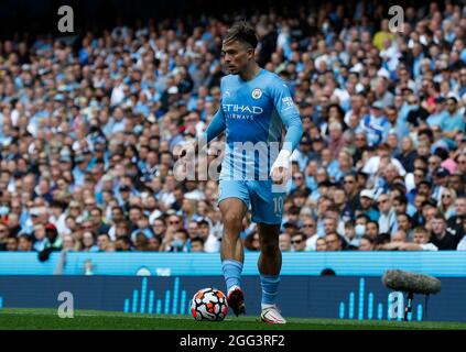 Manchester, England, 28th August 2021.  Jack Grealish of Manchester City during the Premier League match at the Etihad Stadium, Manchester. Picture credit should read: Darren Staples / Sportimage Stock Photo