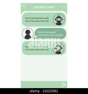 Chatbot window. User interface of application with online dialogue. Conversation with a robot assistant Stock Vector