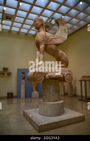 The Naxian Sphinx at the Delphi Museum, Greece Stock Photo - Alamy