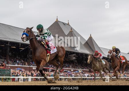 August 28, 2021, Saratoga Springs Saratoga Springs, New York NY, USA: 08282021:#1 GAMINE ridden by John Velazquez wins the Ketel One Ballerina Travers day.Robert Simmons/Eclipse Sportswire August 28, 2021: Gamine #1, ridden by jockey John Velazquez wins the Grade 1 Ballerina Handicap at Saratoga Race Course in Saratoga Springs, N.Y. on August 28th, 2021. Scott Serio/Eclipse Sportswire/CSM Stock Photo