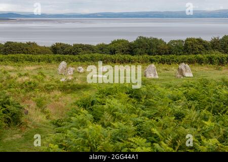 Overlooking the Leven Estuary from above Birkrigg Stone Circle near Bardsea on the Furness Peninsula Stock Photo