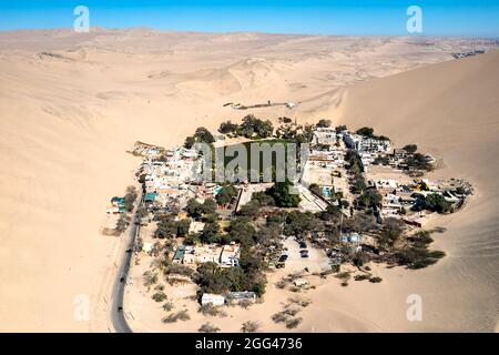 Aerial view of the Huacachina Oasis in Peru Stock Photo