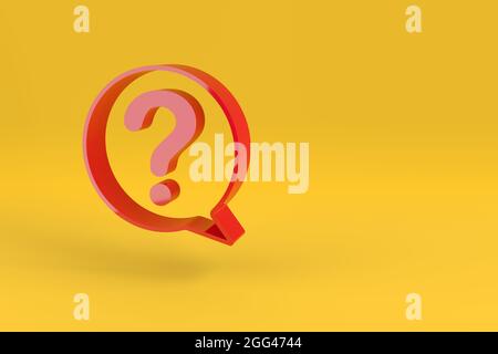 Red speech balloon with a question mark on yellow background. 3d illustration. Stock Photo
