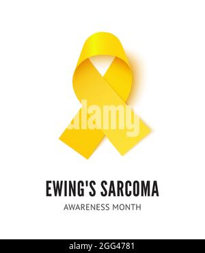 Ewing sarcoma cancer awareness ribbon vector illustration isolated on white background. Realistic vector Yellow silk ribbon with loop Stock Vector