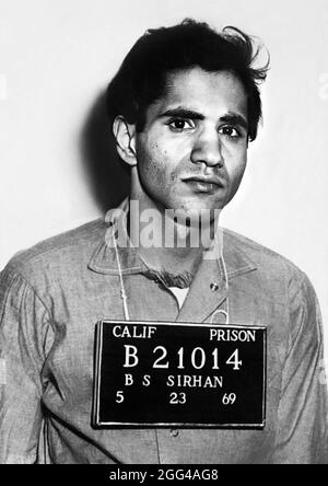 1969 , 23 may , CALIFORNIA , USA : The Palestinian born Jordanian citizen SIRHAN SIRHAN ( Sirhan Bishara Sirhan , born in 1944 ), Police Department mug shot at San Quentin State Prison, the killer who murdered the Senator ROBERT KENNEDY the day June 5, 1968 . - BOB - portrait - ritratto  - FOTO SEGNALETICA della POLIZIA  - MUG-SHOT - MUGSHOT - assassino - CRONACA NERA - KILLER - COMPLOT - COMPLOTTO - TERRORISTA - TERRORIST - ERGASTOLO - ERGASTOLANO - carcerato --- Archivio GBB Stock Photo