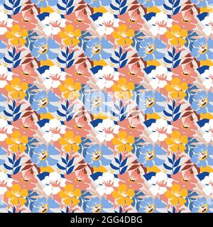 Hand drawn floral pattern for printing on clothing, fabric, wrapping paper, flower background, wallpaper Stock Vector