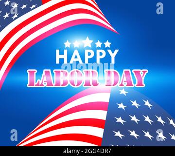 Happy labor day text effect, blue background and flag, great for banners, greeting cards or fellow workers gifts Stock Vector