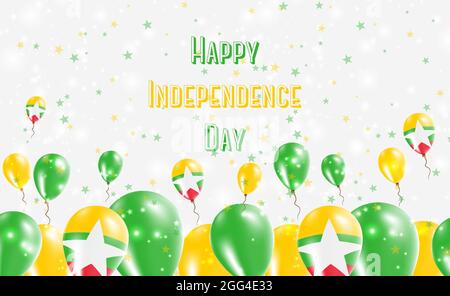 Myanmar Independence Day Patriotic Design. Balloons in Myanmarian National Colors. Happy Independence Day Vector Greeting Card. Stock Vector