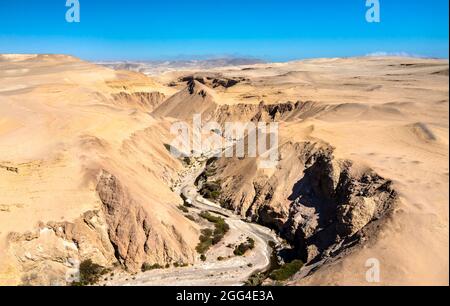 Aerial view of the Canyon of the Lost in Ica, Peru Stock Photo