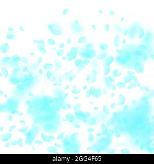 Turquoise flower petals falling down. Remarkable romantic flowers gradient. Flying petal on white square background. Love, romance concept. Breathtaking wedding invitation. Stock Vector