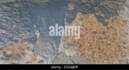 Vintage grunge wall texture. Texture of spots, stains, ink, dots, scratches. Damaged gold backdrop. Distressed dirty artistic design element Stock Vector