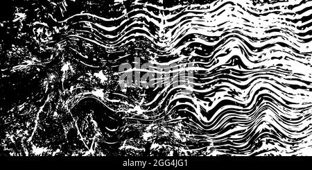 Black and white wavy grungy background. Texture of spots, stains, ink, dots, scratches. Damaged backdrop. Distressed dirty artistic design element Stock Vector