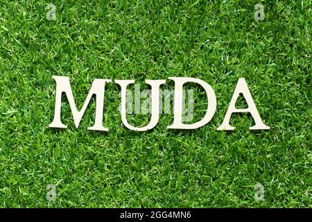 Muda Letters Alphabet letter with word muda in black line hand drawing as bubble ...