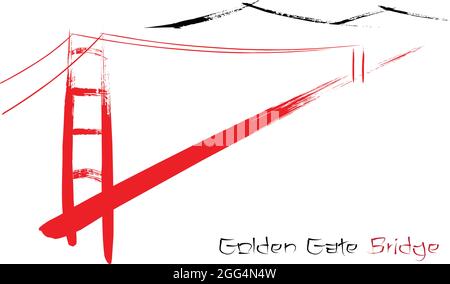 Golden Gate Bridge berated with a paintbrush. Easy editable layered vector illustration. Stock Vector