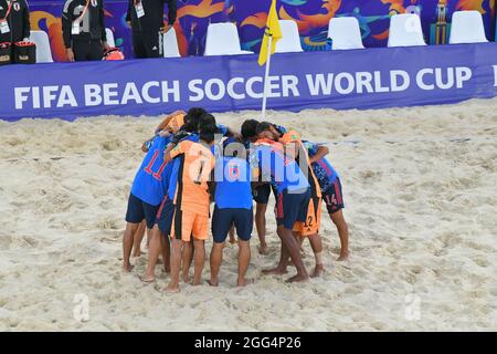 Moscow, Moscow, Russia. 28th Aug, 2021. Luzhniki Stadium.The 2021 Beach Soccer World Cup. The Japanese national team is tuning up before the match between Japan and Senegal (Credit Image: © Daniel Kutepov/ZUMA Press Wire) Stock Photo