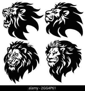 Lion Logo Set. Premium Mascot Design Collection. Vector Illustration Stock Vector