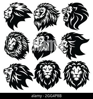 Lion Logo Set Premium Mascot Design Collection. Vector Art Illustration Stock Vector