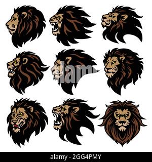 Lion Head Sport Logo Mascot Set Premium Collection Vector Pack Stock Vector