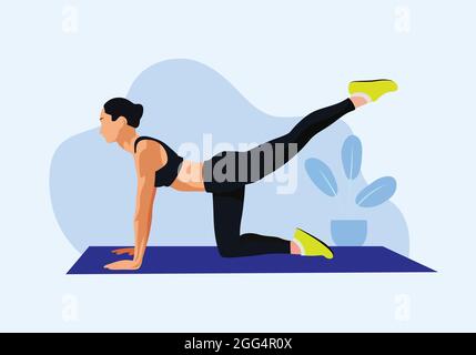 Girl doing bird dog yoga, Woman workout fitness, aerobic and exercises. Woman doing bird dog exercise to train core muscle. Vector Illustration. Stock Vector