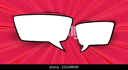 Speech bubbles in red halftone background. Promotion banner template with speech bubbles in comic style. Vector illustration Stock Vector