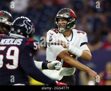 August 28, 2021: Tampa Bay Buccaneers wide receiver Mike Evans (13)  celebrates with wide receiver Chris Godwin (14) after a touchdown during an  NFL preseason game between the Houston Texans and the