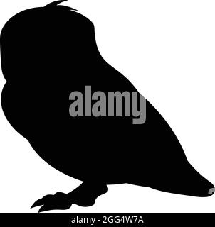 Night Owl Standing Black Bird Silhouette Against White Background No Sky. Free Vector Stock Vector