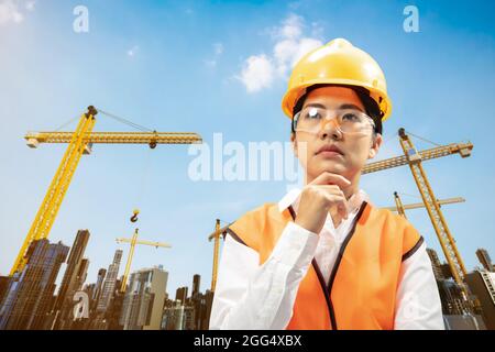 Construction business with civil engineer and construction site Stock Photo