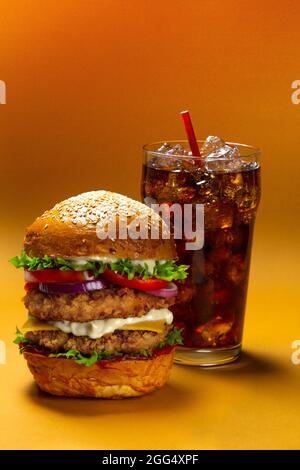 Delicious burger with cola Stock Photo