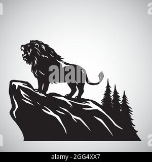 Wild Lion Snarling Roaring on a Hill. Vector Illustration Logo Design Stock Vector