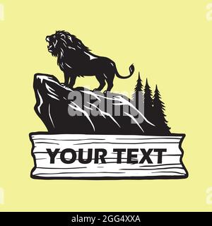 Lion Snarling on a Rock Hill. Vector Illustration Logo Design Template Stock Vector
