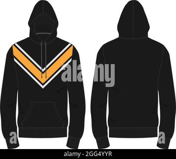 Hoodie Sweatshirt technical fashion Drawing flat sketch template front and back views. Cotton Terry fleece fabric dress design vector illustration. Stock Vector