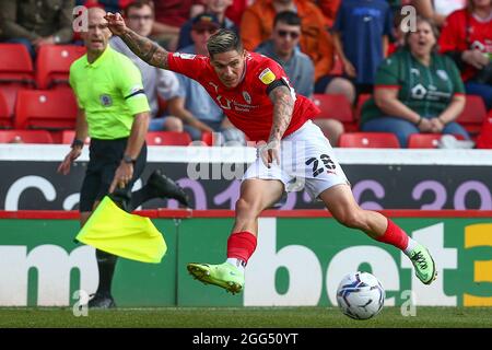 Barnsley, UK. 28th Aug, 2021. Dominik Frieser #28 of Barnsley during the game in Barnsley, United Kingdom on 8/28/2021. (Photo by Craig Hawkhead/News Images/Sipa USA) Credit: Sipa USA/Alamy Live News Stock Photo