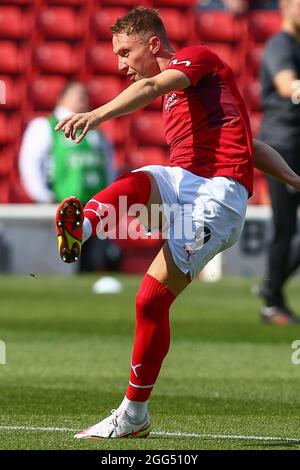 Barnsley, UK. 28th Aug, 2021. Cauley Woodrow #9 of Barnsley during the pre-game warmup in Barnsley, United Kingdom on 8/28/2021. (Photo by Craig Hawkhead/News Images/Sipa USA) Credit: Sipa USA/Alamy Live News Stock Photo