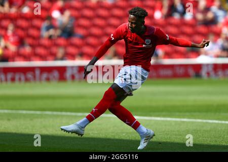 Barnsley, UK. 28th Aug, 2021. Clarke Oduor #22 of Barnsley during the pre-game warmup in Barnsley, United Kingdom on 8/28/2021. (Photo by Craig Hawkhead/News Images/Sipa USA) Credit: Sipa USA/Alamy Live News Stock Photo