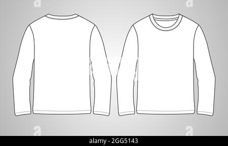 Slim fit long sleeve t shirt overall technical fashion flat sketch template  for ladies. Apparel Cotton jersey vector illustration drawing mock up  front, views. Clothing t shirt design for women's Stock Vector