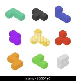 Children game cubes in different colors. Flat 3D isometric style, vector illustration. Stock Vector