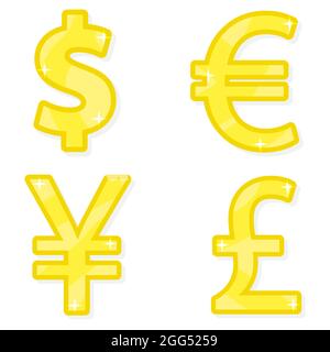 World currency set of golden symbols dollar, yen, euro, pound vector Stock Vector