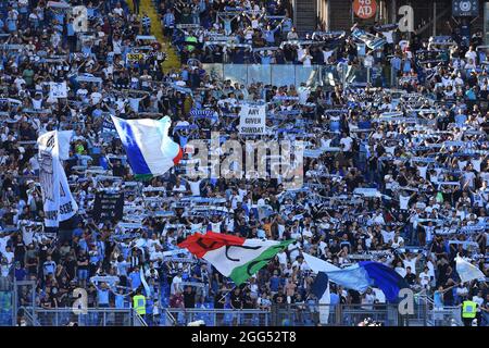 Rome, Lazio. 28th Aug, 2021. Lazio fans during the Serie A match between SS Lazio v Spezia at Olimpico stadium in Rome, Italy, August 28, 2021. Credit: Independent Photo Agency/Alamy Live News Stock Photo