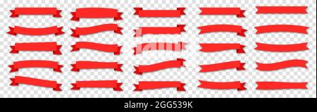 Red ribbon set. Vector flat ribbons isolated on transparent background Stock Vector