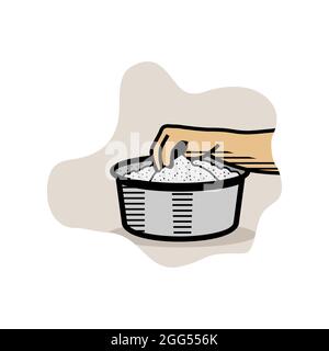 Hand Stirring bowl of Rice Powder for making Kerala Puttu also known Rice steam cake Stock Vector
