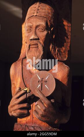 FRENCH POLYNESIA. MARQUISE ISLANDS. ISLAND OF DE NUKU HIVA. SCULPTURE Stock Photo