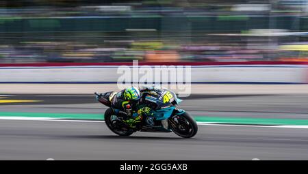 Petronas Yamaha's Valentino Rossi during the Monster Energy British Grand Prix MotoGP race day at Silverstone, Towcester. Picture date: Sunday August 29, 2021. Stock Photo