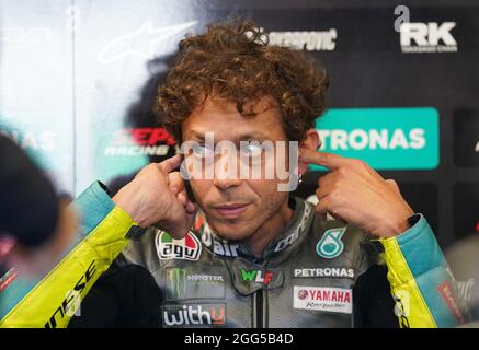 Petronas Yamaha's Valentino Rossi during the Monster Energy British Grand Prix MotoGP race day at Silverstone, Towcester. Picture date: Sunday August 29, 2021. Stock Photo