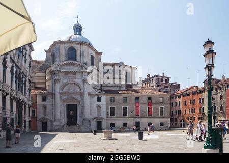 VENICE, ITALY - JUNE 15, 2016 View to San Geremia church Chiesa di San Geremia on San Geremia square campo San Geremia, located in the sestiere of Cannaregio, Venice, Italy Stock Photo